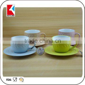 popular coffee ceramic cups mugs white embossed tea ceramic cup and saucer