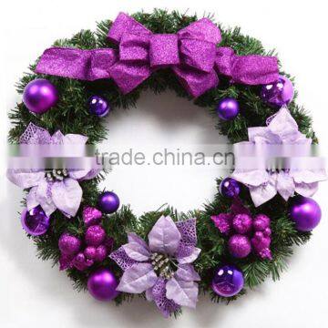 24" Unlit Pine And Ornament Christmas Wreath purple color