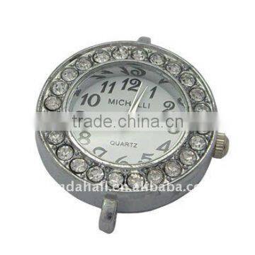 Iron Watch Components, with Rhinestone, Round, about 30x26x7mm(IFIN-H024-1)