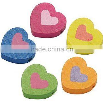 Wood Beads, Lead Free, Heart, Dyed, Multicolor, Size: about 18x6mm, hole: 2mm(WOOD-18D-M)