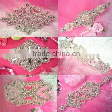 Charming Bridal Sash Crystal Rhinestone Rhombus Applique Beaded Iron on Sewing Trim