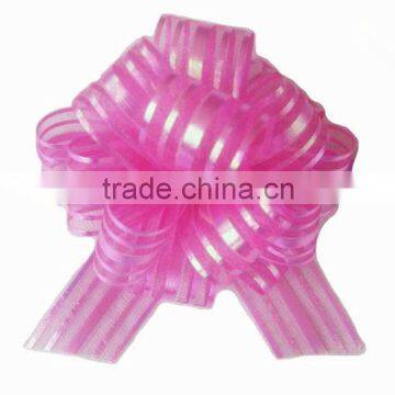 HOT SALE ! 4" Fushia Stripe Mesh Organza Ribbon Hongkong Gift Wrap Pull Bow