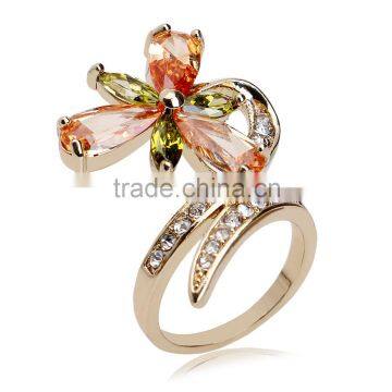 Big Zircon Ring Austrian Crystal 18k Gold Plating Revolving Dragonfly Rings