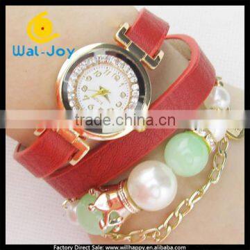 2014 new vogue special pearl and chain design popular girls wrist watch(WJ-2285)