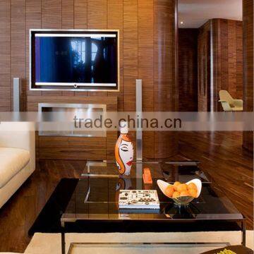 The family decorates a beautiful ethanol fireplace burner