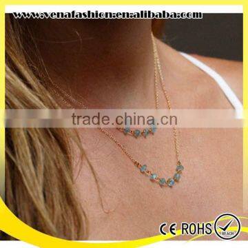 Blue Crystal Beads Simple Sexy Gold Plated Necklace