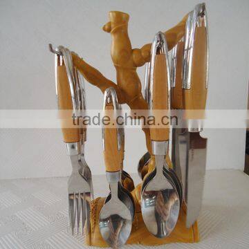 Wood color plastic handle cutlery set