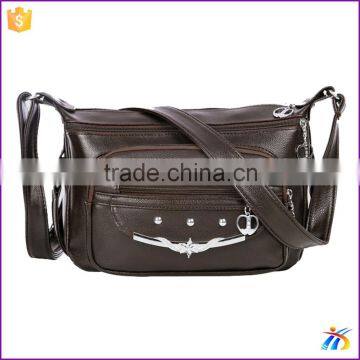 Brown leather handbag long strap shoulder tote bags for mother