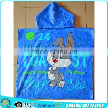 2015 cartoon rabbit kids hooded towel cute rabbit print poncho hooded towel