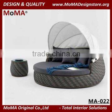 MA-022 Outdoor Funiture Round Rattan Pool Sunbed With Canopy