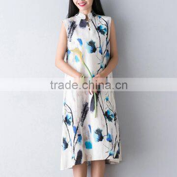 JPSKIRT1605975 Latest Fashion Ladies Floral Printing Sleeveless Retro Dress