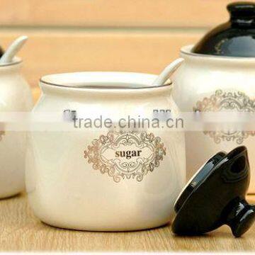 hot sale ceramic storage pot with wooden stand