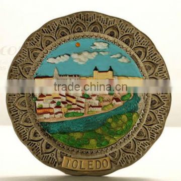 handmade embossed tourist red pottery souvenir plate spain toledo