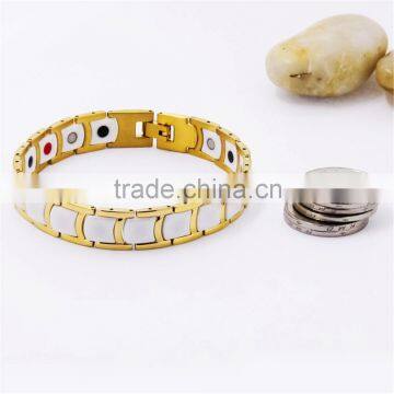 316L Stainless Steel Healing Magnetic For Men Gold Energy Health Ceramic Bracelet