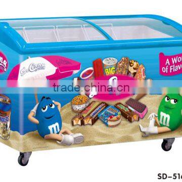 100-700L hot sale curved glass door ice cream freezer