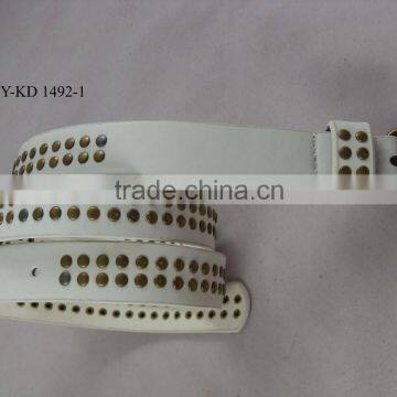 White PU Leather Metal Studded Belt photo-4