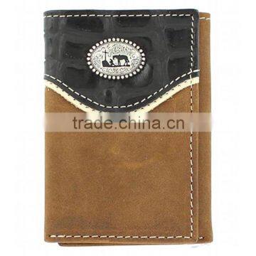 Western Prayer Concho Studded Men Trifold Leather Cowboy Wallet