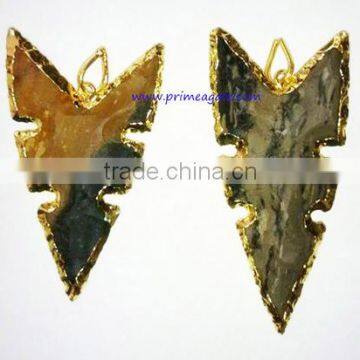 Bulk Arrowhead Pendants : Fancy Jasper Electroplated Nodge Arrowhead Pendants - 03