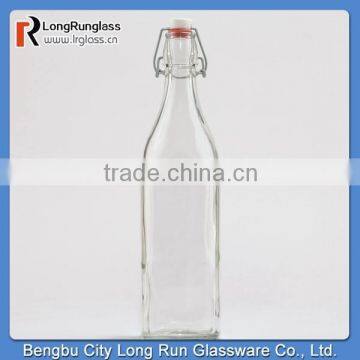 LongRun Square Glass Bottle with Clamp Stopper Hot Sale Glass Kitchen Glassware