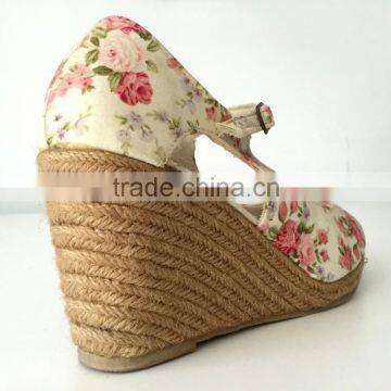 2016 New Style Fashion Shoe Floral Canvas Upper Peep Toe Platform High Heel Lady Women Sandals Espadrille Shoes Footwear photo-2