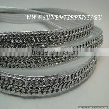 Leather With Chain -two chains silver-10mm