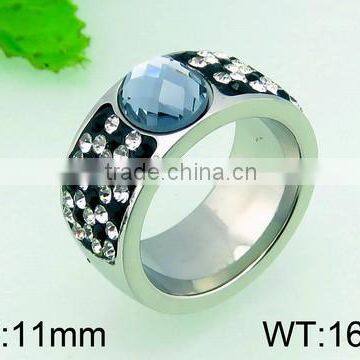 New Fashion rings Jewelry big sapphire crystal stone stainless steel ring