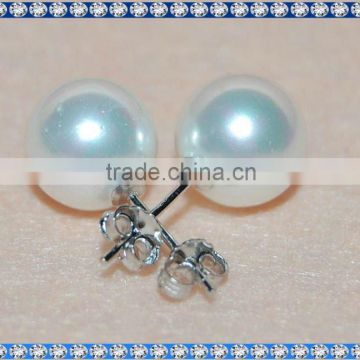 round white shell pearl studs earrings