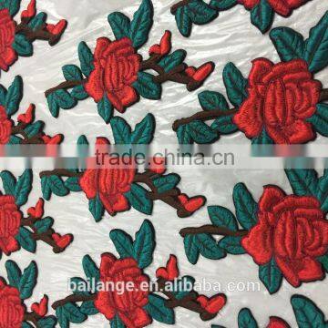 red red rose high quality embroidered patches for high end clothing decoration