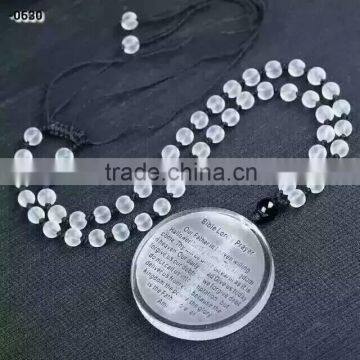 religious narutal crystal round clear quartz bible pendant
