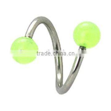 green acrylic eyebrow barbell twister body piericng jewelry