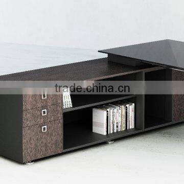 Latest Design Reasonable Price Chrome Leg Glass Executive Table With Side Cabinet(SBD-series) photo-3