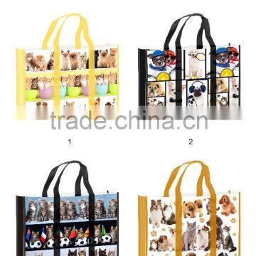 Cute cat dog pictures printing non woven shopping pp woven bag