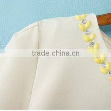 Beige Color Block Rhinestone Three Quarter Length Sleeve Dress photo-4