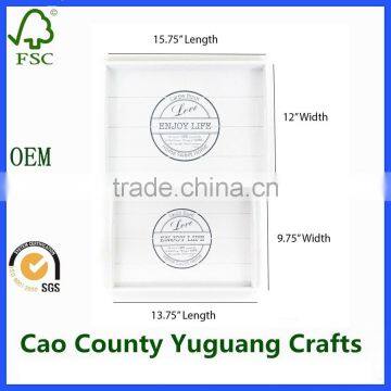 White Wooden Antique Serving Tray Carrying Tray With Handles photo-3