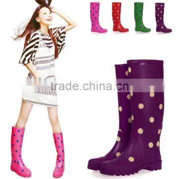 Ladies Fashion Dot Print Rubber Rain Boots