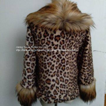 Women's Leopard Fake Fur Jgacket With Big Wool Collar, Clothin photo-2