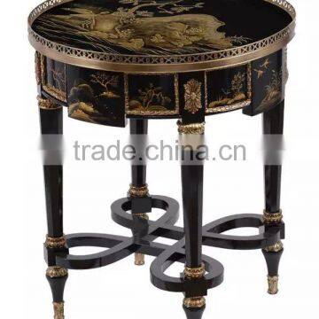 Vintage Style Natural Wood Carved Coffee Table With Seashell Mosaic Crafts Handmade Marquetry Living Room Round Side Table photo-5