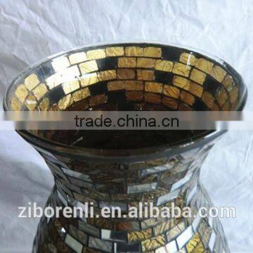 Brown Mosaic Antique Flat Round Glass Vase photo-2
