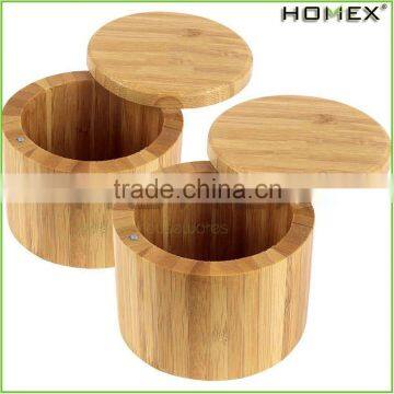 Natural Bamboo Salt and Spice Box with Round Lid/Homex_FSC/BSCI Factory