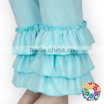 Aqua Solid Cotton Baby Kids Girls Ruffle Pants Wholesale Icing Pants photo-2