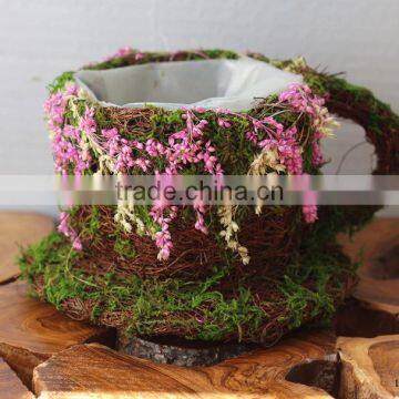 vine tea cup planter with liner for fairy garden