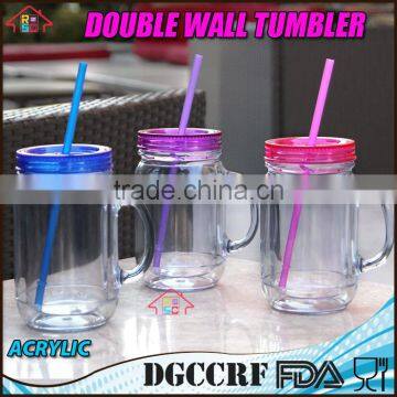 NBRSC Double Wall Insulated Plastic Jar Tumbler Mug With Striped Straws photo-5