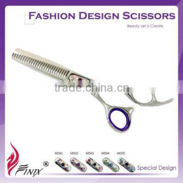 Fashion Design Screw with Gem & 3D-Grip Hairdresser Thinning Scissors