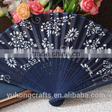 Chinese Dark Blue Flower Bamboo Fan photo-2