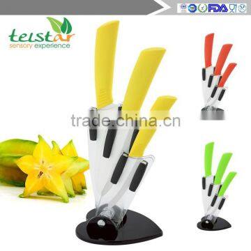 2015 New High Quality Bamboo Handle Ceramic Knife Blade Black Suit Exquisite Kitchen Knife With Holder