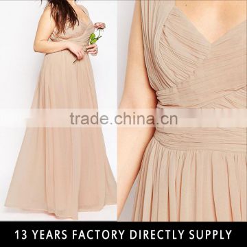 Double layer long boutique one piece chiffon dress new fashion nude pleat plus size dress 2016