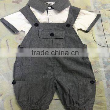 Wholesale baby clothing set 2017 grey overalls and polo tee shirt cotton suits