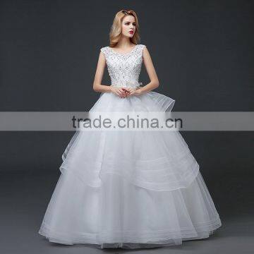 MGOO High Quality Customized Robe Marriage Wedding Dress Sleeves Empire Waist Elegant Tulle Crystal Ball Gown photo-2