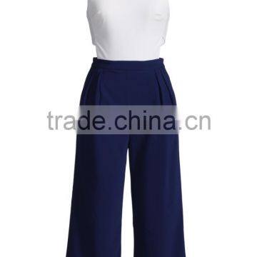 Working Women Sleeveless White Blue Size Cut Jumpsuit With Back Zipper