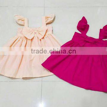 Summer Soft Newborn Baby Clothes Infant Plain Color Dress Ruffle Sleeve Design Girls Party Dresses With Bowknot